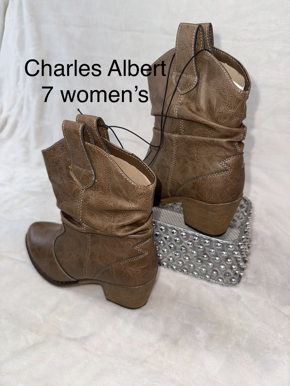 Charles Albert Tan Slouchy Western Ankle Boots